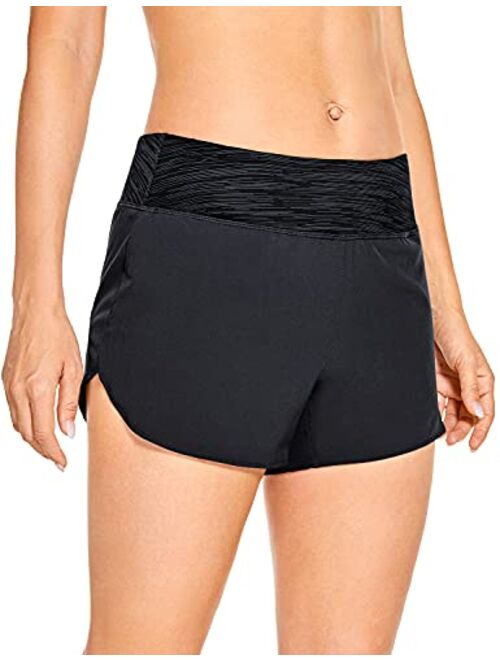 CRZ YOGA Women's Mid-Rise Quick Dry Lined Dolphin Running Shorts with Zip Pocket Elastic Waist Athletic Workout Shorts - 3''