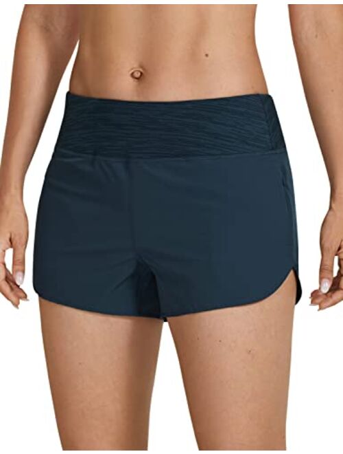 CRZ YOGA Women's Mid-Rise Quick Dry Lined Dolphin Running Shorts with Zip Pocket Elastic Waist Athletic Workout Shorts - 3''