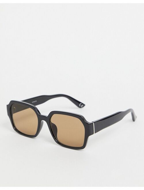 ASOS DESIGN 70's square sunglasses in black plastic with smoke brown lens