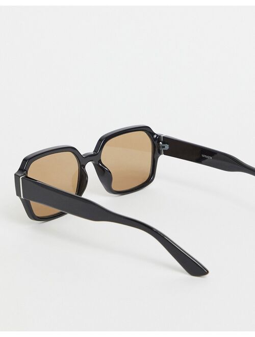 ASOS DESIGN 70's square sunglasses in black plastic with smoke brown lens