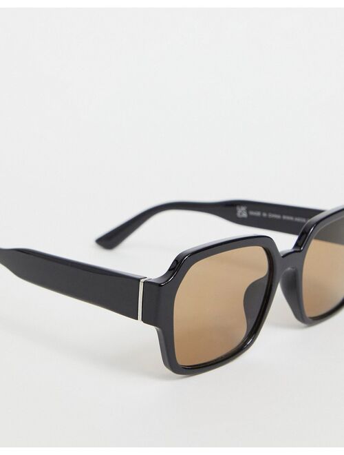 ASOS DESIGN 70's square sunglasses in black plastic with smoke brown lens