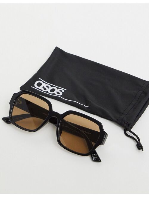 ASOS DESIGN 70's square sunglasses in black plastic with smoke brown lens