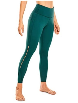 Women's High Waisted Workout Pants 7/8 Yoga Leggings with Hole - Naked Feeling - 25 Inches