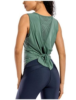 Women's Breezy Feeling Mesh Workout Tank Tops Sleeveless Gym Shirts Open Tie Back Yoga Clothes