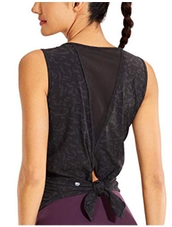 Women's Breezy Feeling Mesh Workout Tank Tops Sleeveless Gym Shirts Open Tie Back Yoga Clothes