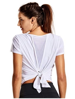 Women's Breezy Feeling Workout Shirts Loose Fit Short Sleeve Tee Mesh Tie Back Athletic Gym Clothes