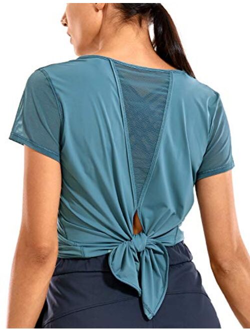 CRZ YOGA Women's Breezy Feeling Workout Shirts Loose Fit Short Sleeve Tee Mesh Tie Back Athletic Gym Clothes