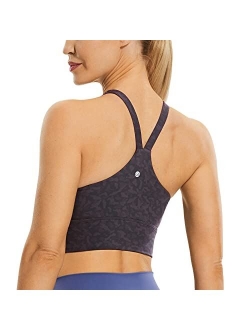 Y Back Longline Sports Bra for Women - V Neck Padded Racerback Sports Bra Crop Tank Top