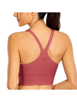 Y Back Longline Sports Bra for Women - V Neck Padded Racerback Sports Bra Crop Tank Top