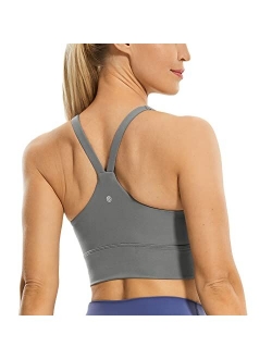 Y Back Longline Sports Bra for Women - V Neck Padded Racerback Sports Bra Crop Tank Top