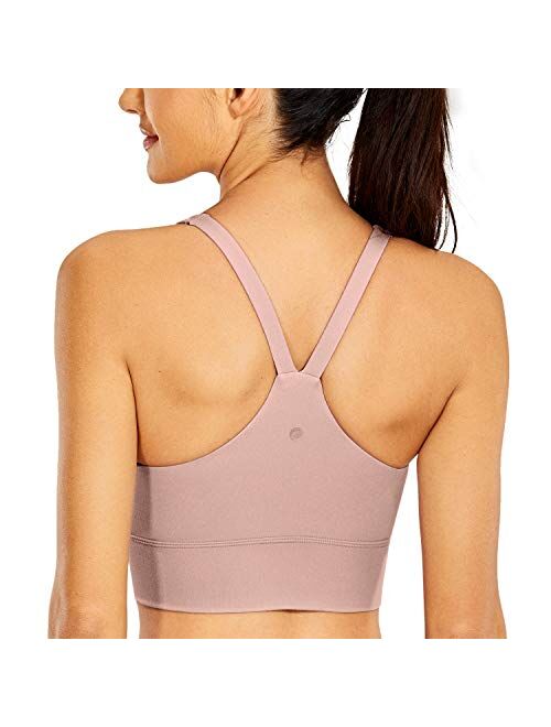 CRZ YOGA Y Back Longline Sports Bra for Women - V Neck Padded Racerback Sports Bra Crop Tank Top