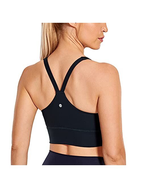 CRZ YOGA Y Back Longline Sports Bra for Women - V Neck Padded Racerback Sports Bra Crop Tank Top