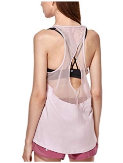 Women's Lightweight Open Back Activewear Tank Racerback Workout Loose fit Tops