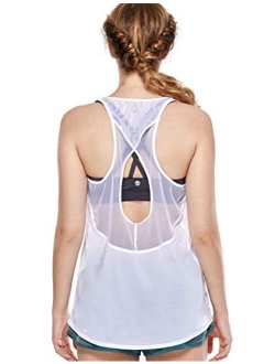 Women's Lightweight Open Back Activewear Tank Racerback Workout Loose fit Tops