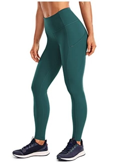 Women's Light-Fleece Workout Leggings 25'' / 28'' - High Waisted Warm Matte Brushed Tights Pants with Pockets