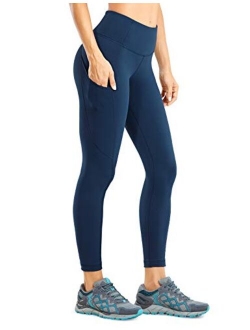 Women's Light-Fleece Workout Leggings 25'' / 28'' - High Waisted Warm Matte Brushed Tights Pants with Pockets