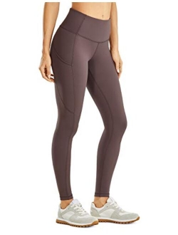 Women's Light-Fleece Workout Leggings 25'' / 28'' - High Waisted Warm Matte Brushed Tights Pants with Pockets