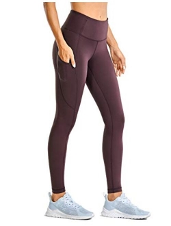 Women's Light-Fleece Workout Leggings 25'' / 28'' - High Waisted Warm Matte Brushed Tights Pants with Pockets