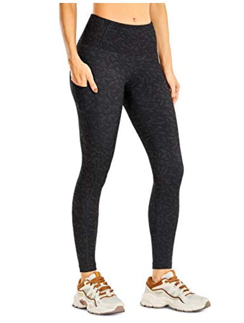 CRZ YOGA Women's Light-Fleece Workout Leggings 25'' / 28'' - High Waisted Warm Matte Brushed Tights Pants with Pockets