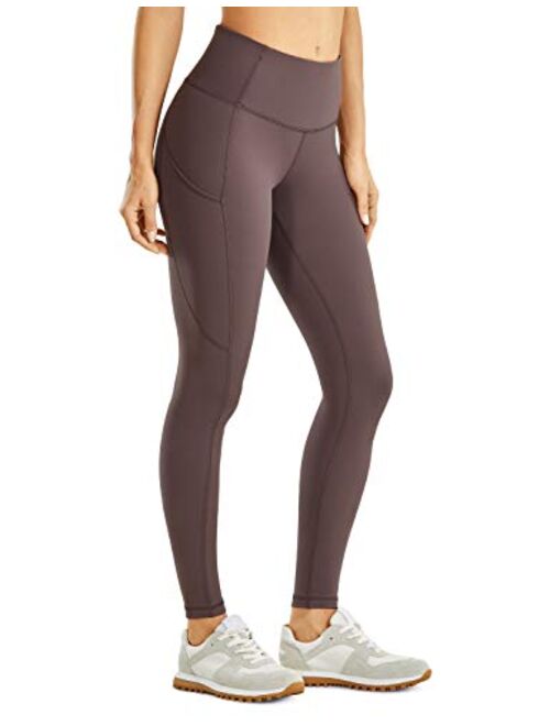 CRZ YOGA Women's Light-Fleece Workout Leggings 25'' / 28'' - High Waisted Warm Matte Brushed Tights Pants with Pockets