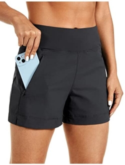 Women's Lightweight Mid Rise Hiking Shorts 4'' - Stretch Athletic Summer Travel Outdoor Golf Shorts Zip Pockets