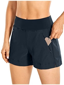 Women's Lightweight Mid Rise Hiking Shorts 4'' - Stretch Athletic Summer Travel Outdoor Golf Shorts Zip Pockets