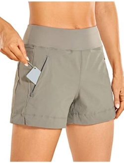 Women's Lightweight Mid Rise Hiking Shorts 4'' - Stretch Athletic Summer Travel Outdoor Golf Shorts Zip Pockets