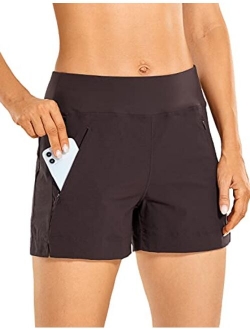 Women's Lightweight Mid Rise Hiking Shorts 4'' - Stretch Athletic Summer Travel Outdoor Golf Shorts Zip Pockets