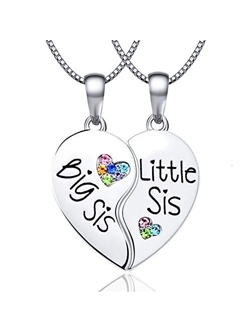 KINGSIN Sister Gifts, Sister Necklace for 2 Big Sister Little Sister Bestie BFF Pendant Necklaces Matching Relationship Birthday Jewelry for Girls Women