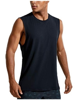 Men's Lightweight Pima Cotton Tank Tops Crew Neck Moisture Wicking Sleeveless Shirts Workout Muscle Undershirts