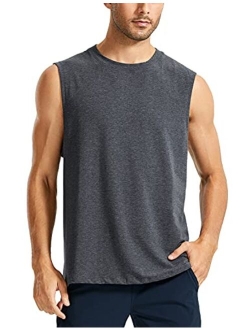 Men's Lightweight Pima Cotton Tank Tops Crew Neck Moisture Wicking Sleeveless Shirts Workout Muscle Undershirts