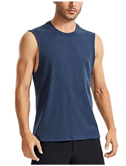 Men's Lightweight Pima Cotton Tank Tops Crew Neck Moisture Wicking Sleeveless Shirts Workout Muscle Undershirts