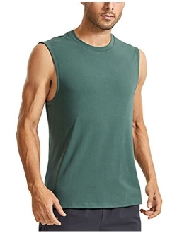 Men's Lightweight Pima Cotton Tank Tops Crew Neck Moisture Wicking Sleeveless Shirts Workout Muscle Undershirts