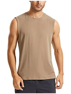 Men's Lightweight Pima Cotton Tank Tops Crew Neck Moisture Wicking Sleeveless Shirts Workout Muscle Undershirts