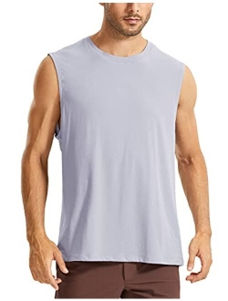 Men's Lightweight Pima Cotton Tank Tops Crew Neck Moisture Wicking Sleeveless Shirts Workout Muscle Undershirts