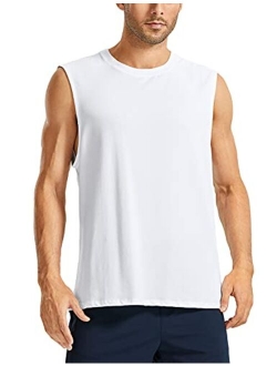 Men's Lightweight Pima Cotton Tank Tops Crew Neck Moisture Wicking Sleeveless Shirts Workout Muscle Undershirts