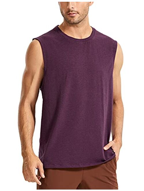 CRZ YOGA Men's Lightweight Pima Cotton Tank Tops Crew Neck Moisture Wicking Sleeveless Shirts Workout Muscle Undershirts