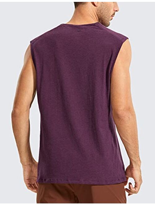 CRZ YOGA Men's Lightweight Pima Cotton Tank Tops Crew Neck Moisture Wicking Sleeveless Shirts Workout Muscle Undershirts