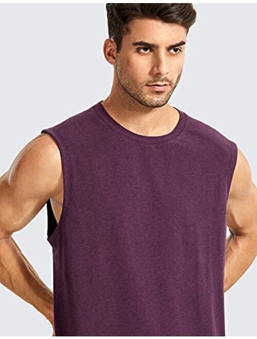 CRZ YOGA Men's Lightweight Pima Cotton Tank Tops Crew Neck Moisture Wicking Sleeveless Shirts Workout Muscle Undershirts