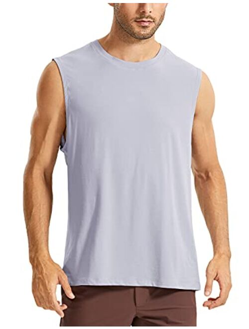 CRZ YOGA Men's Lightweight Pima Cotton Tank Tops Crew Neck Moisture Wicking Sleeveless Shirts Workout Muscle Undershirts