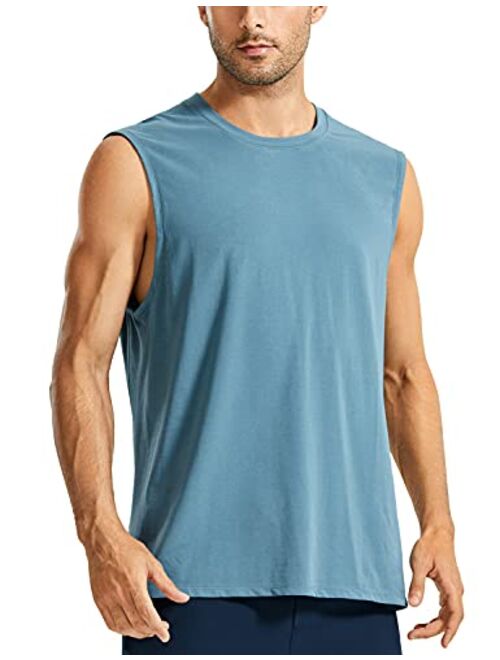 CRZ YOGA Men's Lightweight Pima Cotton Tank Tops Crew Neck Moisture Wicking Sleeveless Shirts Workout Muscle Undershirts