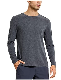 Men's Lightweight Pima Cotton Long Sleeve T-Shirts Loose Fit Fashion Casual Workout Tees