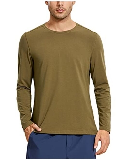 Men's Lightweight Pima Cotton Long Sleeve T-Shirts Loose Fit Fashion Casual Workout Tees