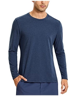 Men's Lightweight Pima Cotton Long Sleeve T-Shirts Loose Fit Fashion Casual Workout Tees