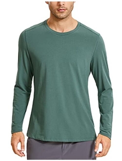 Men's Lightweight Pima Cotton Long Sleeve T-Shirts Loose Fit Fashion Casual Workout Tees