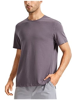 Men's Lightweight Pima Cotton Short Sleeve Athletic T-Shirts Workout Quick Dry Loose Fit Tees Undershirts