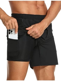 Men's 2 in 1 Gym Workout Shorts with Liner - 6'' Quick Dry Running Athletic Shorts with Zipper Pockets