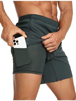 Men's 2 in 1 Gym Workout Shorts with Liner - 6'' Quick Dry Running Athletic Shorts with Zipper Pockets