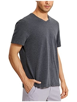 Men's V Neck Pima Cotton Short Sleeve Athletic T-Shirts Moisture Wicking Quick Dry Workout Tees Undershirts