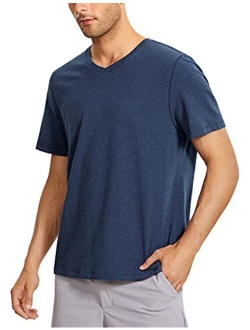 Men's V Neck Pima Cotton Short Sleeve Athletic T-Shirts Moisture Wicking Quick Dry Workout Tees Undershirts